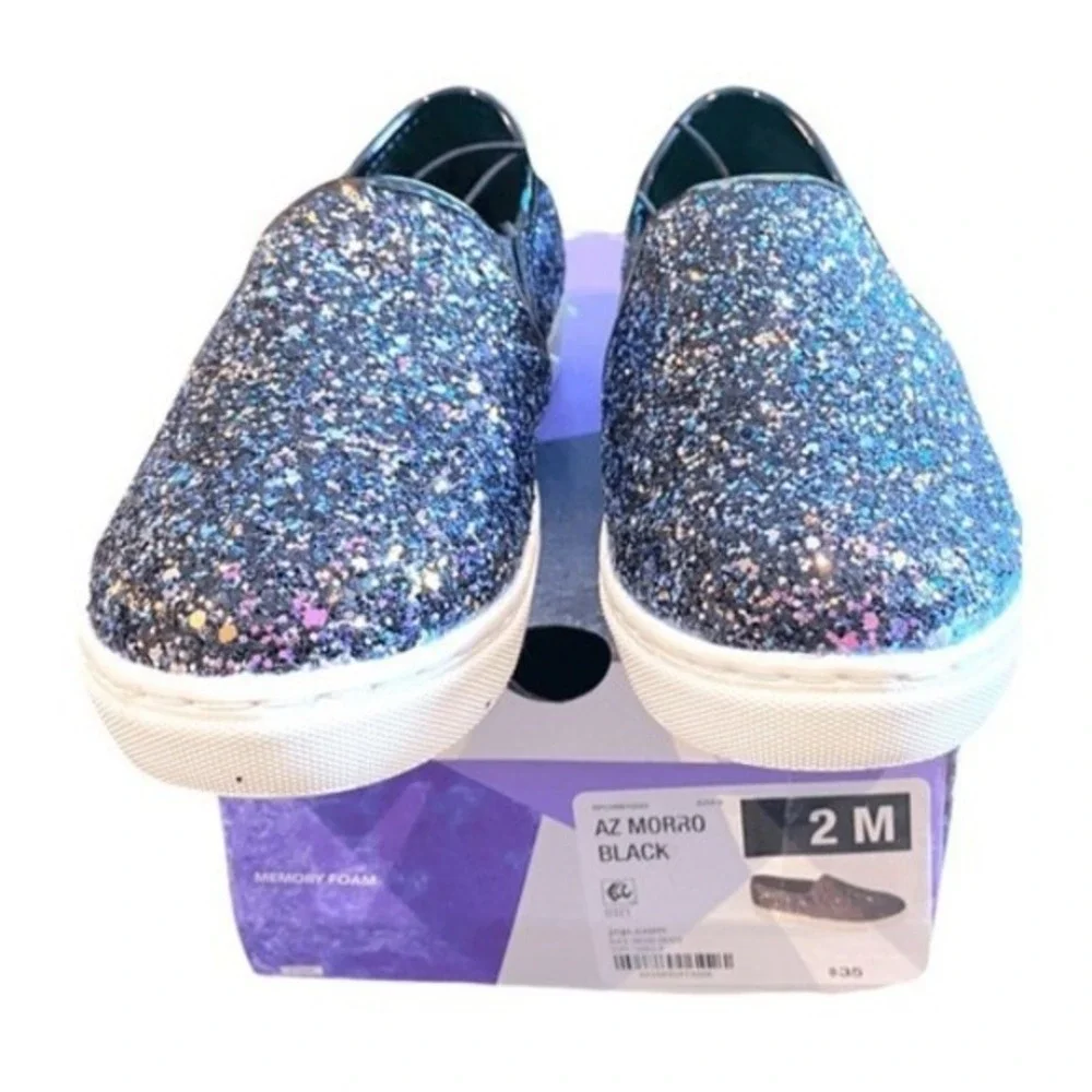 Arizona Jean Co Girls Glitter‎ Slip On Sneakers Shoes Size 2 M Black Memory Foam